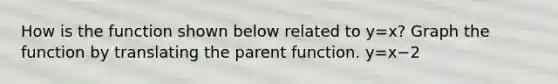 How is the function shown below related to y=​x? Graph the function by translating the parent function. y=x−2