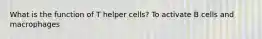 What is the function of T helper cells? To activate B cells and macrophages