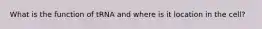 What is the function of tRNA and where is it location in the cell?