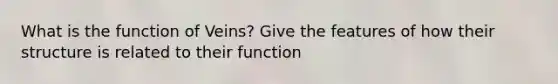 What is the function of Veins? Give the features of how their structure is related to their function