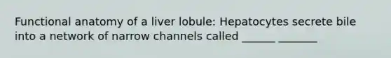 Functional anatomy of a liver lobule: Hepatocytes secrete bile into a network of narrow channels called ______ _______