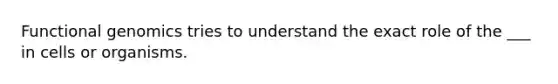 Functional genomics tries to understand the exact role of the ___ in cells or organisms.