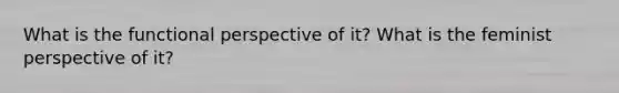 What is the functional perspective of it? What is the feminist perspective of it?