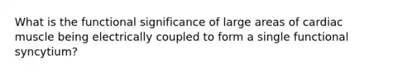 What is the functional significance of large areas of cardiac muscle being electrically coupled to form a single functional syncytium?