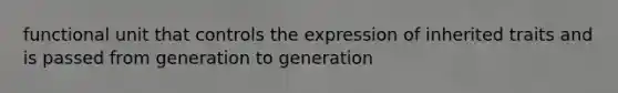 functional unit that controls the expression of inherited traits and is passed from generation to generation