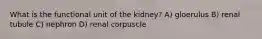 What is the functional unit of the kidney? A) gloerulus B) renal tubule C) nephron D) renal corpuscle