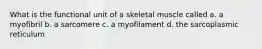 What is the functional unit of a skeletal muscle called a. a myofibril b. a sarcomere c. a myofilament d. the sarcoplasmic reticulum