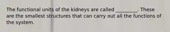 The functional units of the kidneys are called _________. These are the smallest structures that can carry out all the functions of the system.