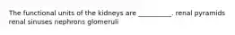 The functional units of the kidneys are __________. renal pyramids renal sinuses nephrons glomeruli