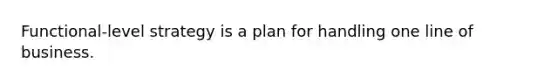 Functional-level strategy is a plan for handling one line of business.