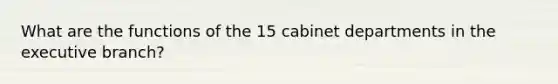 What are the functions of the 15 cabinet departments in <a href='https://www.questionai.com/knowledge/kBllUhZHhd-the-executive-branch' class='anchor-knowledge'>the executive branch</a>?