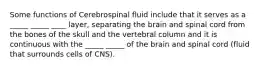 Some functions of Cerebrospinal fluid include that it serves as a _____ _____ ____ layer, separating the brain and spinal cord from the bones of the skull and the vertebral column and it is continuous with the _____ _____ of the brain and spinal cord (fluid that surrounds cells of CNS).