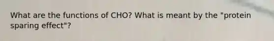 What are the functions of CHO? What is meant by the "protein sparing effect"?