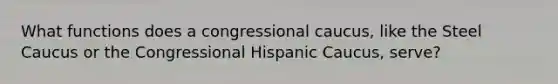 What functions does a congressional caucus, like the Steel Caucus or the Congressional Hispanic Caucus, serve?