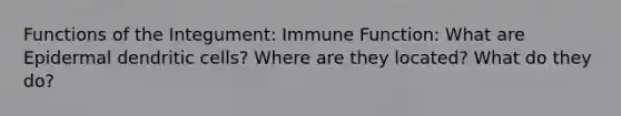 Functions of the Integument: Immune Function: What are Epidermal dendritic cells? Where are they located? What do they do?