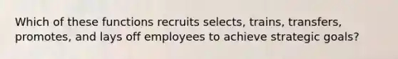 Which of these functions recruits selects, trains, transfers, promotes, and lays off employees to achieve strategic goals?