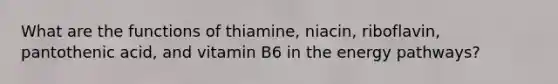 What are the functions of thiamine, niacin, riboflavin, pantothenic acid, and vitamin B6 in the energy pathways?