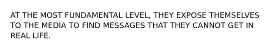 AT THE MOST FUNDAMENTAL LEVEL, THEY EXPOSE THEMSELVES TO THE MEDIA TO FIND MESSAGES THAT THEY CANNOT GET IN REAL LIFE.