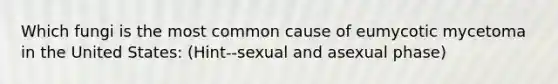 Which fungi is the most common cause of eumycotic mycetoma in the United States: (Hint--sexual and asexual phase)