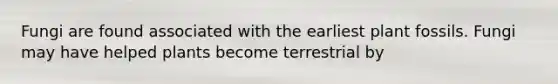 Fungi are found associated with the earliest plant fossils. Fungi may have helped plants become terrestrial by