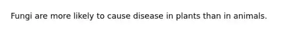 Fungi are more likely to cause disease in plants than in animals.