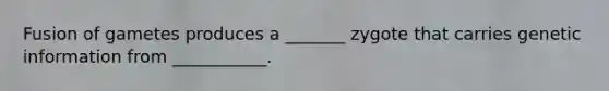 Fusion of gametes produces a _______ zygote that carries genetic information from ___________.