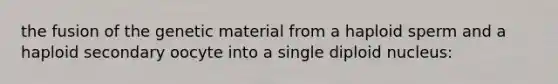 the fusion of the genetic material from a haploid sperm and a haploid secondary oocyte into a single diploid nucleus: