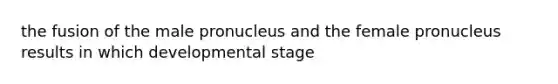 the fusion of the male pronucleus and the female pronucleus results in which developmental stage