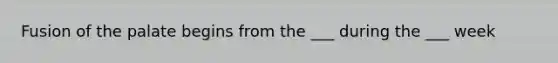 Fusion of the palate begins from the ___ during the ___ week
