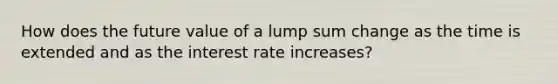 How does the future value of a lump sum change as the time is extended and as the interest rate increases?