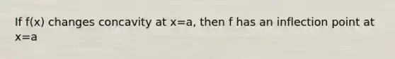 If f(x) changes concavity at x=a, then f has an inflection point at x=a