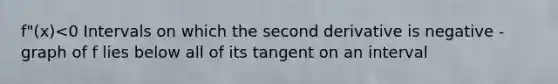 f"(x)<0 Intervals on which the second derivative is negative - graph of f lies below all of its tangent on an interval