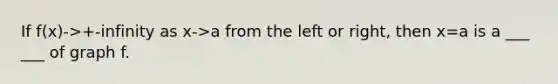 If f(x)->+-infinity as x->a from the left or right, then x=a is a ___ ___ of graph f.