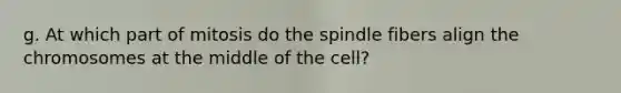 g. At which part of mitosis do the spindle fibers align the chromosomes at the middle of the cell?