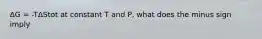 ΔG = -TΔStot at constant T and P, what does the minus sign imply