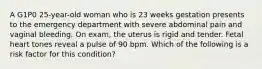 A G1P0 25-year-old woman who is 23 weeks gestation presents to the emergency department with severe abdominal pain and vaginal bleeding. On exam, the uterus is rigid and tender. Fetal heart tones reveal a pulse of 90 bpm. Which of the following is a risk factor for this condition?