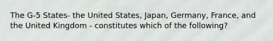 The G-5 States- the United States, Japan, Germany, France, and the United Kingdom - constitutes which of the following?