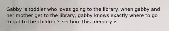 Gabby is toddler who loves going to the library. when gabby and her mother get to the library, gabby knows exactly where to go to get to the children's section. this memory is