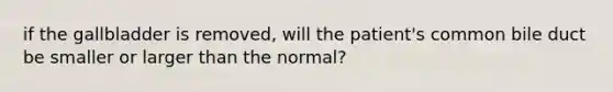 if the gallbladder is removed, will the patient's common bile duct be smaller or larger than the normal?