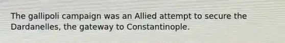 The gallipoli campaign was an Allied attempt to secure the Dardanelles, the gateway to Constantinople.