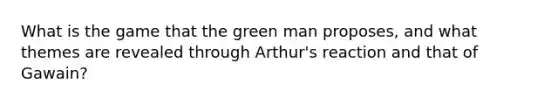 What is the game that the green man proposes, and what themes are revealed through Arthur's reaction and that of Gawain?