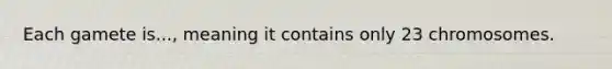 Each gamete is..., meaning it contains only 23 chromosomes.