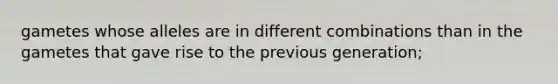 gametes whose alleles are in different combinations than in the gametes that gave rise to the previous generation;