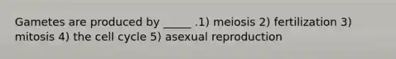 Gametes are produced by _____ .1) meiosis 2) fertilization 3) mitosis 4) the cell cycle 5) asexual reproduction