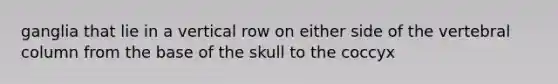 ganglia that lie in a vertical row on either side of the vertebral column from the base of the skull to the coccyx