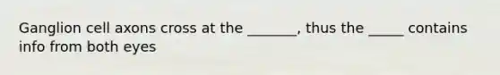 Ganglion cell axons cross at the _______, thus the _____ contains info from both eyes