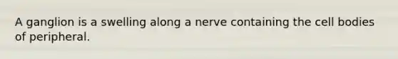 A ganglion is a swelling along a nerve containing the cell bodies of peripheral.