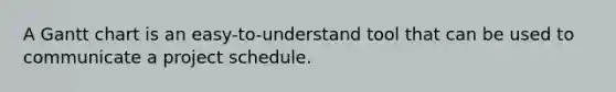 A Gantt chart is an easy-to-understand tool that can be used to communicate a project schedule.