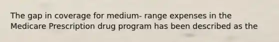 The gap in coverage for medium- range expenses in the Medicare Prescription drug program has been described as the