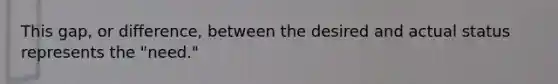 This gap, or difference, between the desired and actual status represents the "need."